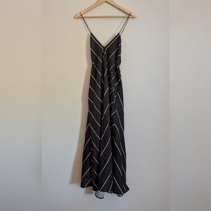 Miou Muse Linen Blend Tie Back Black Stripe Midi Dress Size Medium New